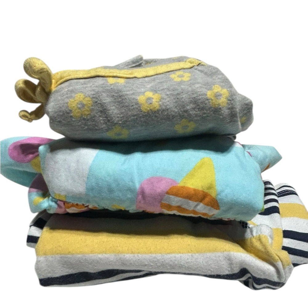 Girls 12M set of 3 bundle , onesie outfit and 2 dresses , colorful & fun sets